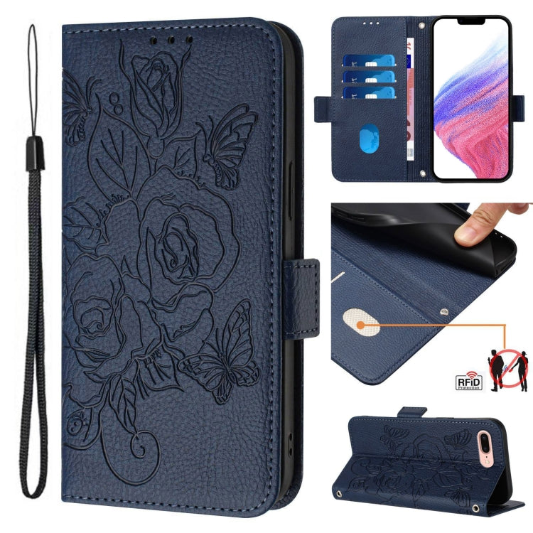 Geprägte Rose RFID Diebstahlsichere Leder-Handyhülle, Für iPhone 11 Pro Max, Für iPhone 11, Für iPhone 11 Pro, Für iPhone XS / X, Für iPhone XR, Für iPhone XS Max, Für iPhone 8 Plus / 7 Plus