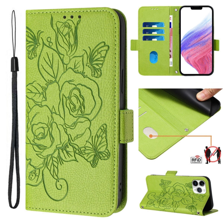 Geprägte Rose RFID Diebstahlsichere Leder-Handyhülle, Für iPhone 11 Pro Max, Für iPhone 11, Für iPhone 11 Pro, Für iPhone XS / X, Für iPhone XR, Für iPhone XS Max, Für iPhone 8 Plus / 7 Plus