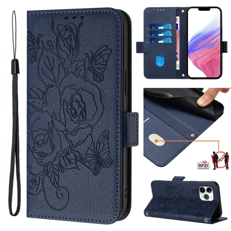 Geprägte Rose RFID Diebstahlsichere Leder-Handyhülle, Für iPhone 11 Pro Max, Für iPhone 11, Für iPhone 11 Pro, Für iPhone XS / X, Für iPhone XR, Für iPhone XS Max, Für iPhone 8 Plus / 7 Plus