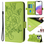 Geprägte Rose RFID-Anti-Diebstahl-Handyhülle aus Leder, für iPhone 17 Pro Max, für iPhone 17 Pro, für iPhone 17, für iPhone Air, für iPhone SE 2024, für iPhone 16 Pro Max, für iPhone 16 Pro, für iPhone 16 Plus