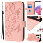 Geprägte Rose RFID-Anti-Diebstahl-Handyhülle aus Leder, für iPhone 17 Pro Max, für iPhone 17 Pro, für iPhone 17, für iPhone Air, für iPhone SE 2024, für iPhone 16 Pro Max, für iPhone 16 Pro, für iPhone 16 Plus