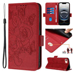 Geprägte Rose RFID-Anti-Diebstahl-Handyhülle aus Leder, für iPhone 17 Pro Max, für iPhone 17 Pro, für iPhone 17, für iPhone Air, für iPhone SE 2024, für iPhone 16 Pro Max, für iPhone 16 Pro, für iPhone 16 Plus