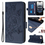 Geprägte Rose RFID-Anti-Diebstahl-Handyhülle aus Leder, für iPhone 17 Pro Max, für iPhone 17 Pro, für iPhone 17, für iPhone Air, für iPhone SE 2024, für iPhone 16 Pro Max, für iPhone 16 Pro, für iPhone 16 Plus
