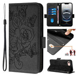 Geprägte Rose RFID-Anti-Diebstahl-Handyhülle aus Leder, für iPhone 17 Pro Max, für iPhone 17 Pro, für iPhone 17, für iPhone Air, für iPhone SE 2024, für iPhone 16 Pro Max, für iPhone 16 Pro, für iPhone 16 Plus
