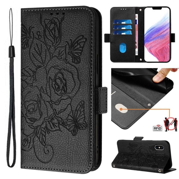 Geprägte Rose RFID Diebstahlsichere Leder-Handyhülle, Für iPhone 11 Pro Max, Für iPhone 11, Für iPhone 11 Pro, Für iPhone XS / X, Für iPhone XR, Für iPhone XS Max, Für iPhone 8 Plus / 7 Plus
