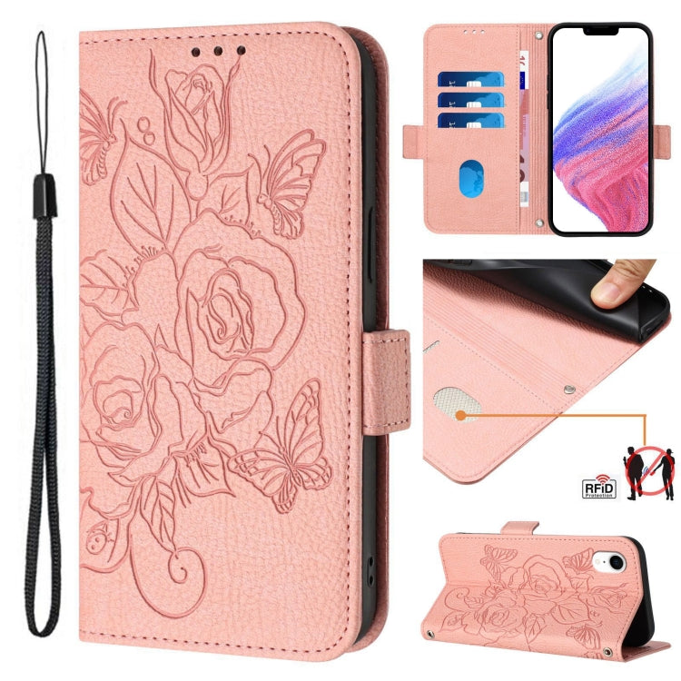 Geprägte Rose RFID Diebstahlsichere Leder-Handyhülle, Für iPhone 11 Pro Max, Für iPhone 11, Für iPhone 11 Pro, Für iPhone XS / X, Für iPhone XR, Für iPhone XS Max, Für iPhone 8 Plus / 7 Plus