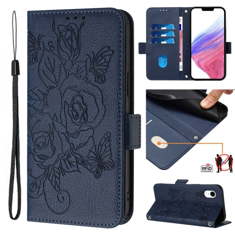 Geprägte Rose RFID Diebstahlsichere Leder-Handyhülle, Für iPhone 11 Pro Max, Für iPhone 11, Für iPhone 11 Pro, Für iPhone XS / X, Für iPhone XR, Für iPhone XS Max, Für iPhone 8 Plus / 7 Plus