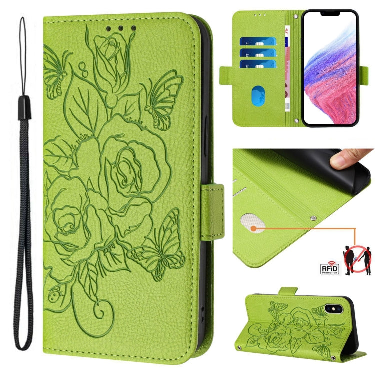 Geprägte Rose RFID Diebstahlsichere Leder-Handyhülle, Für iPhone 11 Pro Max, Für iPhone 11, Für iPhone 11 Pro, Für iPhone XS / X, Für iPhone XR, Für iPhone XS Max, Für iPhone 8 Plus / 7 Plus