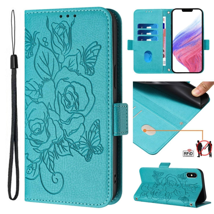 Geprägte Rose RFID Diebstahlsichere Leder-Handyhülle, Für iPhone 11 Pro Max, Für iPhone 11, Für iPhone 11 Pro, Für iPhone XS / X, Für iPhone XR, Für iPhone XS Max, Für iPhone 8 Plus / 7 Plus