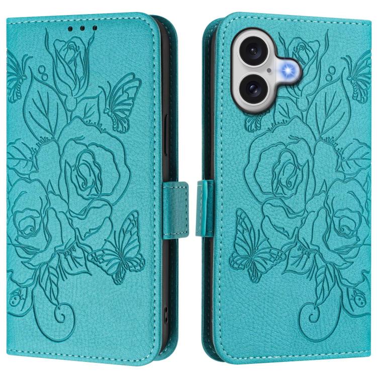 Geprägte Rose RFID-Anti-Diebstahl-Handyhülle aus Leder, für iPhone 17 Pro Max, für iPhone 17 Pro, für iPhone 17, für iPhone Air, für iPhone SE 2024, für iPhone 16 Pro Max, für iPhone 16 Pro, für iPhone 16 Plus