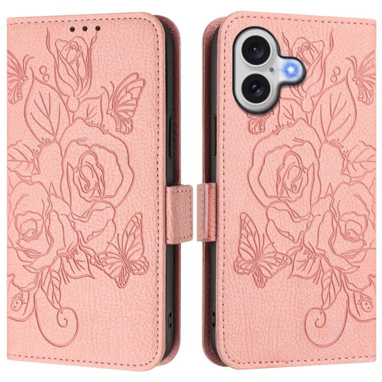 Geprägte Rose RFID-Anti-Diebstahl-Handyhülle aus Leder, für iPhone 17 Pro Max, für iPhone 17 Pro, für iPhone 17, für iPhone Air, für iPhone SE 2024, für iPhone 16 Pro Max, für iPhone 16 Pro, für iPhone 16 Plus