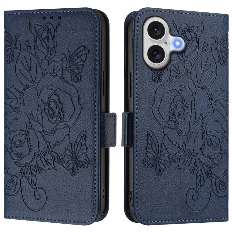 Geprägte Rose RFID-Anti-Diebstahl-Handyhülle aus Leder, für iPhone 17 Pro Max, für iPhone 17 Pro, für iPhone 17, für iPhone Air, für iPhone SE 2024, für iPhone 16 Pro Max, für iPhone 16 Pro, für iPhone 16 Plus