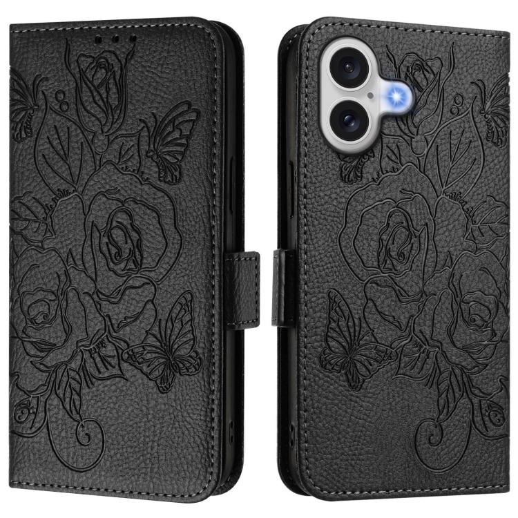 Geprägte Rose RFID-Anti-Diebstahl-Handyhülle aus Leder, für iPhone 17 Pro Max, für iPhone 17 Pro, für iPhone 17, für iPhone Air, für iPhone SE 2024, für iPhone 16 Pro Max, für iPhone 16 Pro, für iPhone 16 Plus