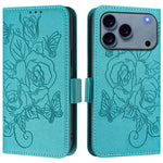 Geprägte Rose RFID-Anti-Diebstahl-Handyhülle aus Leder, für iPhone 17 Pro Max, für iPhone 17 Pro, für iPhone 17, für iPhone Air, für iPhone SE 2024, für iPhone 16 Pro Max, für iPhone 16 Pro, für iPhone 16 Plus