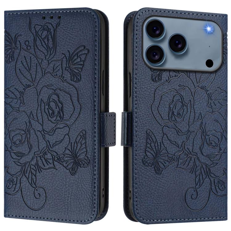 Geprägte Rose RFID-Anti-Diebstahl-Handyhülle aus Leder, für iPhone 17 Pro Max, für iPhone 17 Pro, für iPhone 17, für iPhone Air, für iPhone SE 2024, für iPhone 16 Pro Max, für iPhone 16 Pro, für iPhone 16 Plus