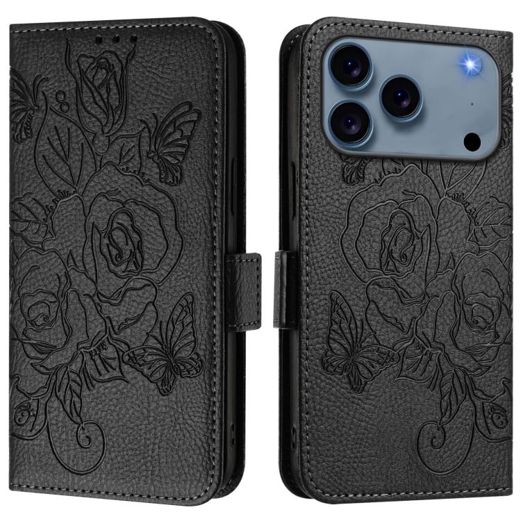 Geprägte Rose RFID-Anti-Diebstahl-Handyhülle aus Leder, für iPhone 17 Pro Max, für iPhone 17 Pro, für iPhone 17, für iPhone Air, für iPhone SE 2024, für iPhone 16 Pro Max, für iPhone 16 Pro, für iPhone 16 Plus