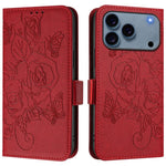 Geprägte Rose RFID-Anti-Diebstahl-Handyhülle aus Leder, für iPhone 17 Pro Max, für iPhone 17 Pro, für iPhone 17, für iPhone Air, für iPhone SE 2024, für iPhone 16 Pro Max, für iPhone 16 Pro, für iPhone 16 Plus