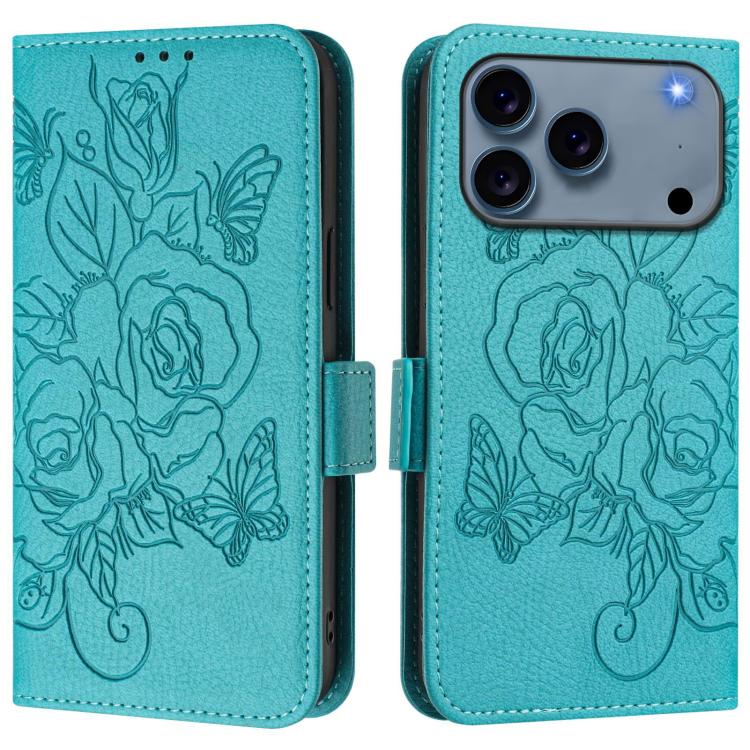 Geprägte Rose RFID-Anti-Diebstahl-Handyhülle aus Leder, für iPhone 17 Pro Max, für iPhone 17 Pro, für iPhone 17, für iPhone Air, für iPhone SE 2024, für iPhone 16 Pro Max, für iPhone 16 Pro, für iPhone 16 Plus