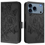 Geprägte Rose RFID-Anti-Diebstahl-Handyhülle aus Leder, für iPhone 17 Pro Max, für iPhone 17 Pro, für iPhone 17, für iPhone Air, für iPhone SE 2024, für iPhone 16 Pro Max, für iPhone 16 Pro, für iPhone 16 Plus