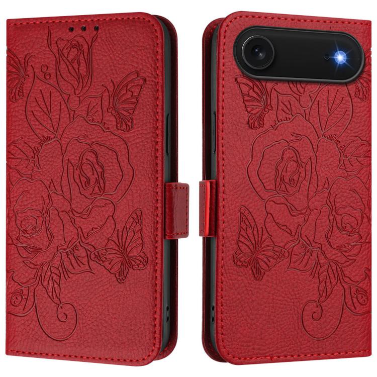 Geprägte Rose RFID-Anti-Diebstahl-Handyhülle aus Leder, für iPhone 17 Pro Max, für iPhone 17 Pro, für iPhone 17, für iPhone Air, für iPhone SE 2024, für iPhone 16 Pro Max, für iPhone 16 Pro, für iPhone 16 Plus