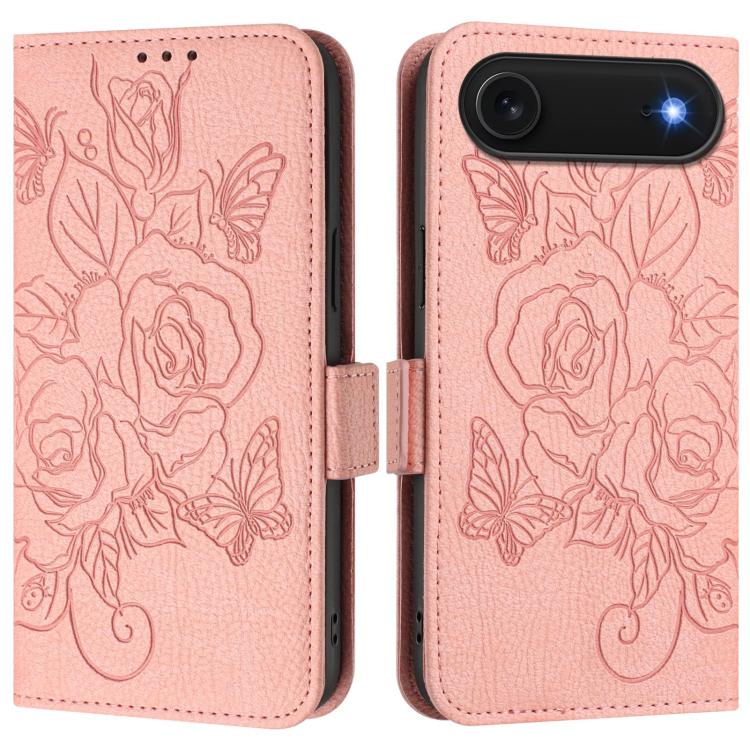Geprägte Rose RFID-Anti-Diebstahl-Handyhülle aus Leder, für iPhone 17 Pro Max, für iPhone 17 Pro, für iPhone 17, für iPhone Air, für iPhone SE 2024, für iPhone 16 Pro Max, für iPhone 16 Pro, für iPhone 16 Plus