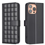 Handyhülle aus Leder mit quadratischer Textur, Für iPhone 17e / 16e, Für iPhone 17 Pro Max, Für iPhone 16 Pro Max, Für iPhone 16 Pro, Für iPhone 16 Plus, Für iPhone 16, Für iPhone 15 Pro Max, Für iPhone 15 Pro