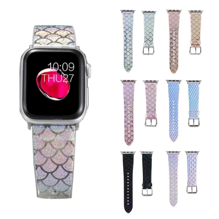 Glitzerndes Ersatzarmband mit Fischschuppenmuster, passend für Apple Watch 5 &amp; 4 (40 mm), 3 &amp; 2 &amp; 1 (38 mm) und 44 mm sowie 3 &amp; 2 &amp; 1 (42 mm).