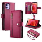 Handytasche aus Leder mit neun Kartenfächern und Reißverschluss, für iPhone 14 Pro Max, für iPhone 13 Pro Max, für iPhone 13 Pro, für iPhone 13, für iPhone 13 mini, für iPhone 12 / 12 Pro, für iPhone 12 Pro Max, für iPhone 12 mini