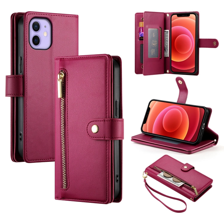 Handytasche aus Leder mit neun Kartenfächern und Reißverschluss, für iPhone 14 Pro Max, für iPhone 13 Pro Max, für iPhone 13 Pro, für iPhone 13, für iPhone 13 mini, für iPhone 12 / 12 Pro, für iPhone 12 Pro Max, für iPhone 12 mini