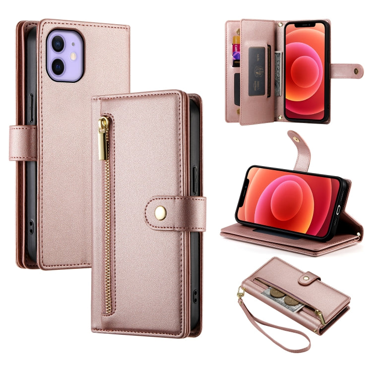 Handytasche aus Leder mit neun Kartenfächern und Reißverschluss, für iPhone 14 Pro Max, für iPhone 13 Pro Max, für iPhone 13 Pro, für iPhone 13, für iPhone 13 mini, für iPhone 12 / 12 Pro, für iPhone 12 Pro Max, für iPhone 12 mini