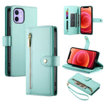 Handytasche aus Leder mit neun Kartenfächern und Reißverschluss, für iPhone 14 Pro Max, für iPhone 13 Pro Max, für iPhone 13 Pro, für iPhone 13, für iPhone 13 mini, für iPhone 12 / 12 Pro, für iPhone 12 Pro Max, für iPhone 12 mini