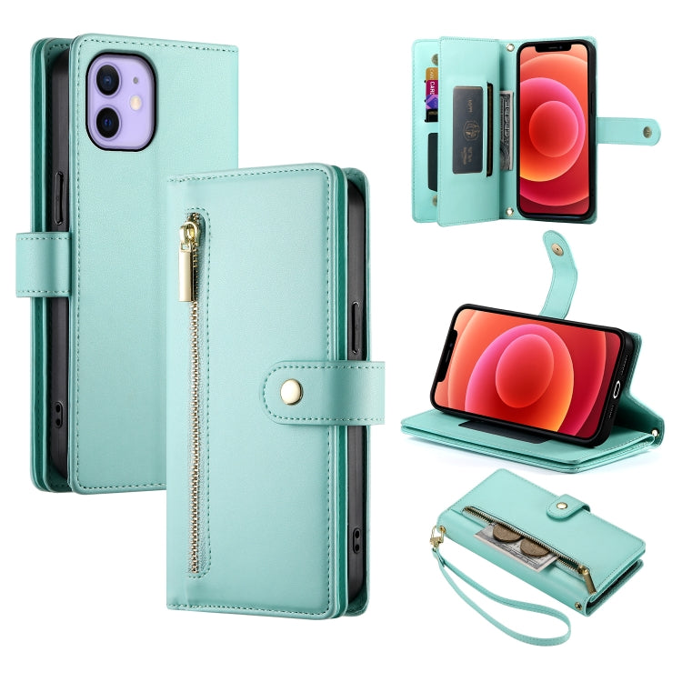 Handytasche aus Leder mit neun Kartenfächern und Reißverschluss, für iPhone 14 Pro Max, für iPhone 13 Pro Max, für iPhone 13 Pro, für iPhone 13, für iPhone 13 mini, für iPhone 12 / 12 Pro, für iPhone 12 Pro Max, für iPhone 12 mini