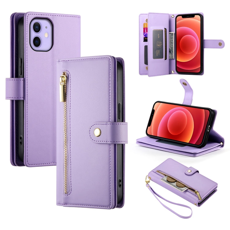 Handytasche aus Leder mit neun Kartenfächern und Reißverschluss, für iPhone 14 Pro Max, für iPhone 13 Pro Max, für iPhone 13 Pro, für iPhone 13, für iPhone 13 mini, für iPhone 12 / 12 Pro, für iPhone 12 Pro Max, für iPhone 12 mini