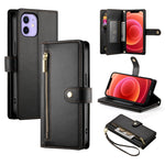 Handytasche aus Leder mit neun Kartenfächern und Reißverschluss, für iPhone 14 Pro Max, für iPhone 13 Pro Max, für iPhone 13 Pro, für iPhone 13, für iPhone 13 mini, für iPhone 12 / 12 Pro, für iPhone 12 Pro Max, für iPhone 12 mini