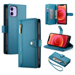 Handytasche aus Leder mit neun Kartenfächern und Reißverschluss, für iPhone 14 Pro Max, für iPhone 13 Pro Max, für iPhone 13 Pro, für iPhone 13, für iPhone 13 mini, für iPhone 12 / 12 Pro, für iPhone 12 Pro Max, für iPhone 12 mini