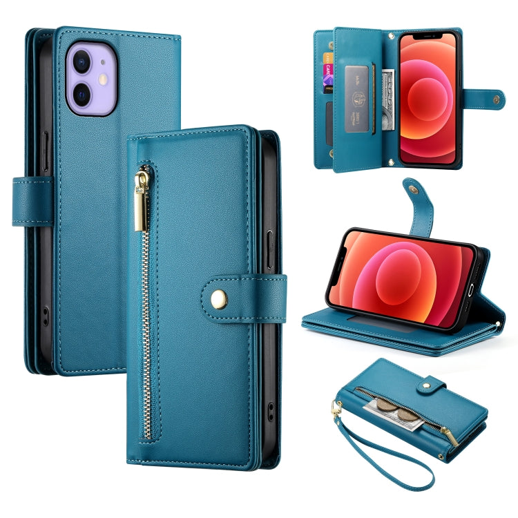 Handytasche aus Leder mit neun Kartenfächern und Reißverschluss, für iPhone 14 Pro Max, für iPhone 13 Pro Max, für iPhone 13 Pro, für iPhone 13, für iPhone 13 mini, für iPhone 12 / 12 Pro, für iPhone 12 Pro Max, für iPhone 12 mini