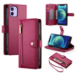Handytasche aus Leder mit neun Kartenfächern und Reißverschluss, für iPhone 14 Pro Max, für iPhone 13 Pro Max, für iPhone 13 Pro, für iPhone 13, für iPhone 13 mini, für iPhone 12 / 12 Pro, für iPhone 12 Pro Max, für iPhone 12 mini