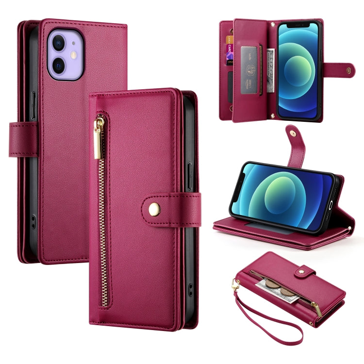 Handytasche aus Leder mit neun Kartenfächern und Reißverschluss, für iPhone 14 Pro Max, für iPhone 13 Pro Max, für iPhone 13 Pro, für iPhone 13, für iPhone 13 mini, für iPhone 12 / 12 Pro, für iPhone 12 Pro Max, für iPhone 12 mini