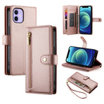 Handytasche aus Leder mit neun Kartenfächern und Reißverschluss, für iPhone 14 Pro Max, für iPhone 13 Pro Max, für iPhone 13 Pro, für iPhone 13, für iPhone 13 mini, für iPhone 12 / 12 Pro, für iPhone 12 Pro Max, für iPhone 12 mini