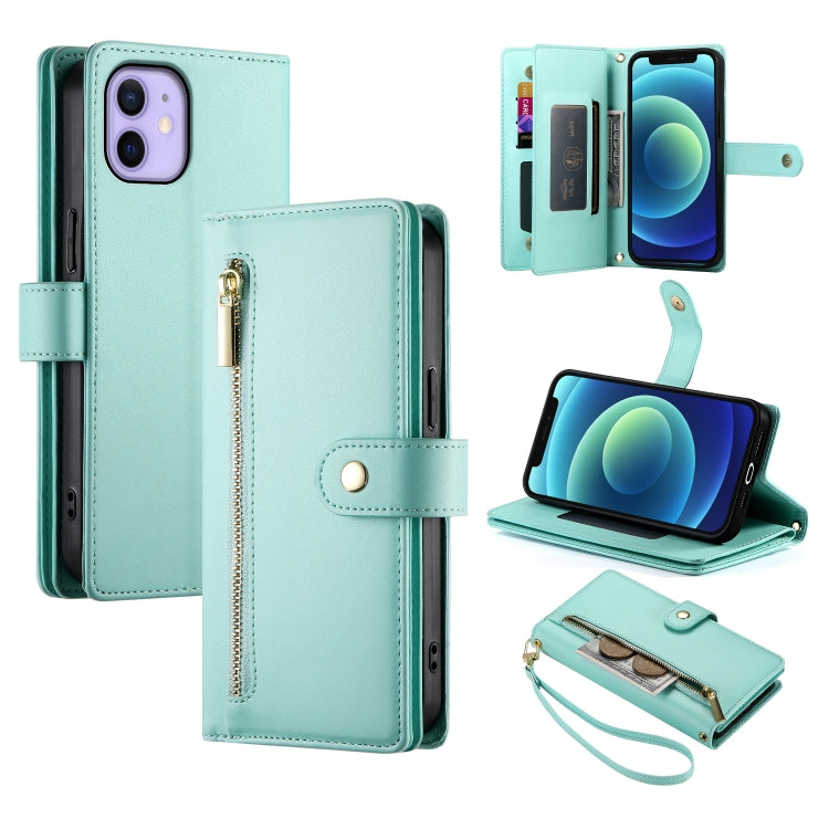 Handytasche aus Leder mit neun Kartenfächern und Reißverschluss, für iPhone 14 Pro Max, für iPhone 13 Pro Max, für iPhone 13 Pro, für iPhone 13, für iPhone 13 mini, für iPhone 12 / 12 Pro, für iPhone 12 Pro Max, für iPhone 12 mini