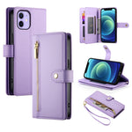 Handytasche aus Leder mit neun Kartenfächern und Reißverschluss, für iPhone 14 Pro Max, für iPhone 13 Pro Max, für iPhone 13 Pro, für iPhone 13, für iPhone 13 mini, für iPhone 12 / 12 Pro, für iPhone 12 Pro Max, für iPhone 12 mini