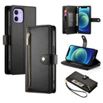 Handytasche aus Leder mit neun Kartenfächern und Reißverschluss, für iPhone 14 Pro Max, für iPhone 13 Pro Max, für iPhone 13 Pro, für iPhone 13, für iPhone 13 mini, für iPhone 12 / 12 Pro, für iPhone 12 Pro Max, für iPhone 12 mini