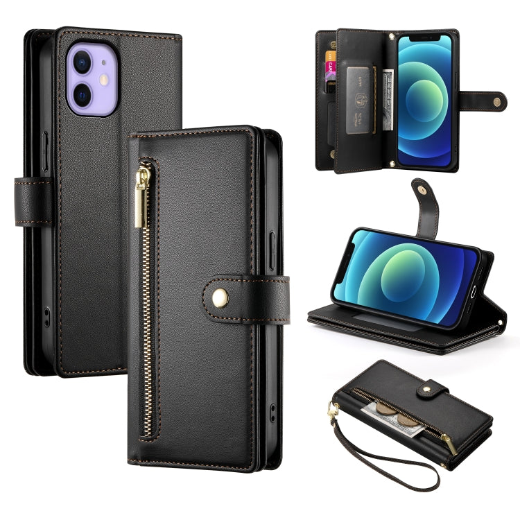 Handytasche aus Leder mit neun Kartenfächern und Reißverschluss, für iPhone 14 Pro Max, für iPhone 13 Pro Max, für iPhone 13 Pro, für iPhone 13, für iPhone 13 mini, für iPhone 12 / 12 Pro, für iPhone 12 Pro Max, für iPhone 12 mini