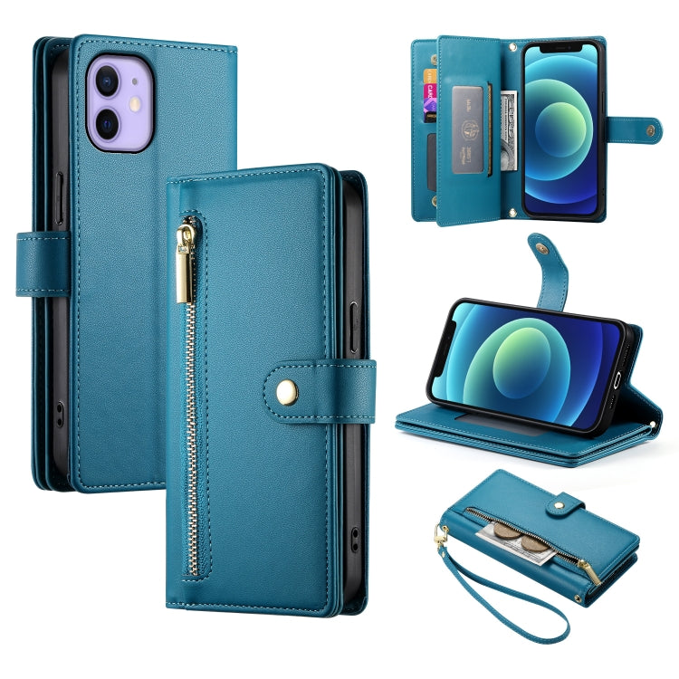 Handytasche aus Leder mit neun Kartenfächern und Reißverschluss, für iPhone 14 Pro Max, für iPhone 13 Pro Max, für iPhone 13 Pro, für iPhone 13, für iPhone 13 mini, für iPhone 12 / 12 Pro, für iPhone 12 Pro Max, für iPhone 12 mini