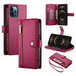 Handytasche aus Leder mit neun Kartenfächern und Reißverschluss, für iPhone 14 Pro Max, für iPhone 13 Pro Max, für iPhone 13 Pro, für iPhone 13, für iPhone 13 mini, für iPhone 12 / 12 Pro, für iPhone 12 Pro Max, für iPhone 12 mini