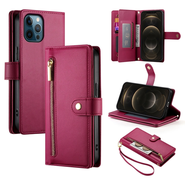 Handytasche aus Leder mit neun Kartenfächern und Reißverschluss, für iPhone 14 Pro Max, für iPhone 13 Pro Max, für iPhone 13 Pro, für iPhone 13, für iPhone 13 mini, für iPhone 12 / 12 Pro, für iPhone 12 Pro Max, für iPhone 12 mini