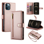 Handytasche aus Leder mit neun Kartenfächern und Reißverschluss, für iPhone 14 Pro Max, für iPhone 13 Pro Max, für iPhone 13 Pro, für iPhone 13, für iPhone 13 mini, für iPhone 12 / 12 Pro, für iPhone 12 Pro Max, für iPhone 12 mini