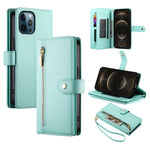 Handytasche aus Leder mit neun Kartenfächern und Reißverschluss, für iPhone 14 Pro Max, für iPhone 13 Pro Max, für iPhone 13 Pro, für iPhone 13, für iPhone 13 mini, für iPhone 12 / 12 Pro, für iPhone 12 Pro Max, für iPhone 12 mini