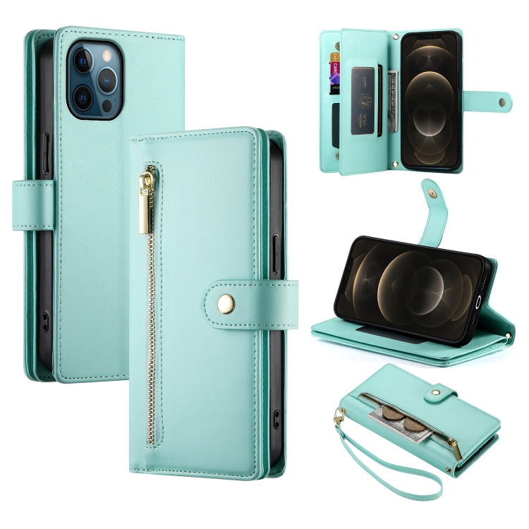 Handytasche aus Leder mit neun Kartenfächern und Reißverschluss, für iPhone 14 Pro Max, für iPhone 13 Pro Max, für iPhone 13 Pro, für iPhone 13, für iPhone 13 mini, für iPhone 12 / 12 Pro, für iPhone 12 Pro Max, für iPhone 12 mini