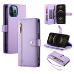 Handytasche aus Leder mit neun Kartenfächern und Reißverschluss, für iPhone 14 Pro Max, für iPhone 13 Pro Max, für iPhone 13 Pro, für iPhone 13, für iPhone 13 mini, für iPhone 12 / 12 Pro, für iPhone 12 Pro Max, für iPhone 12 mini